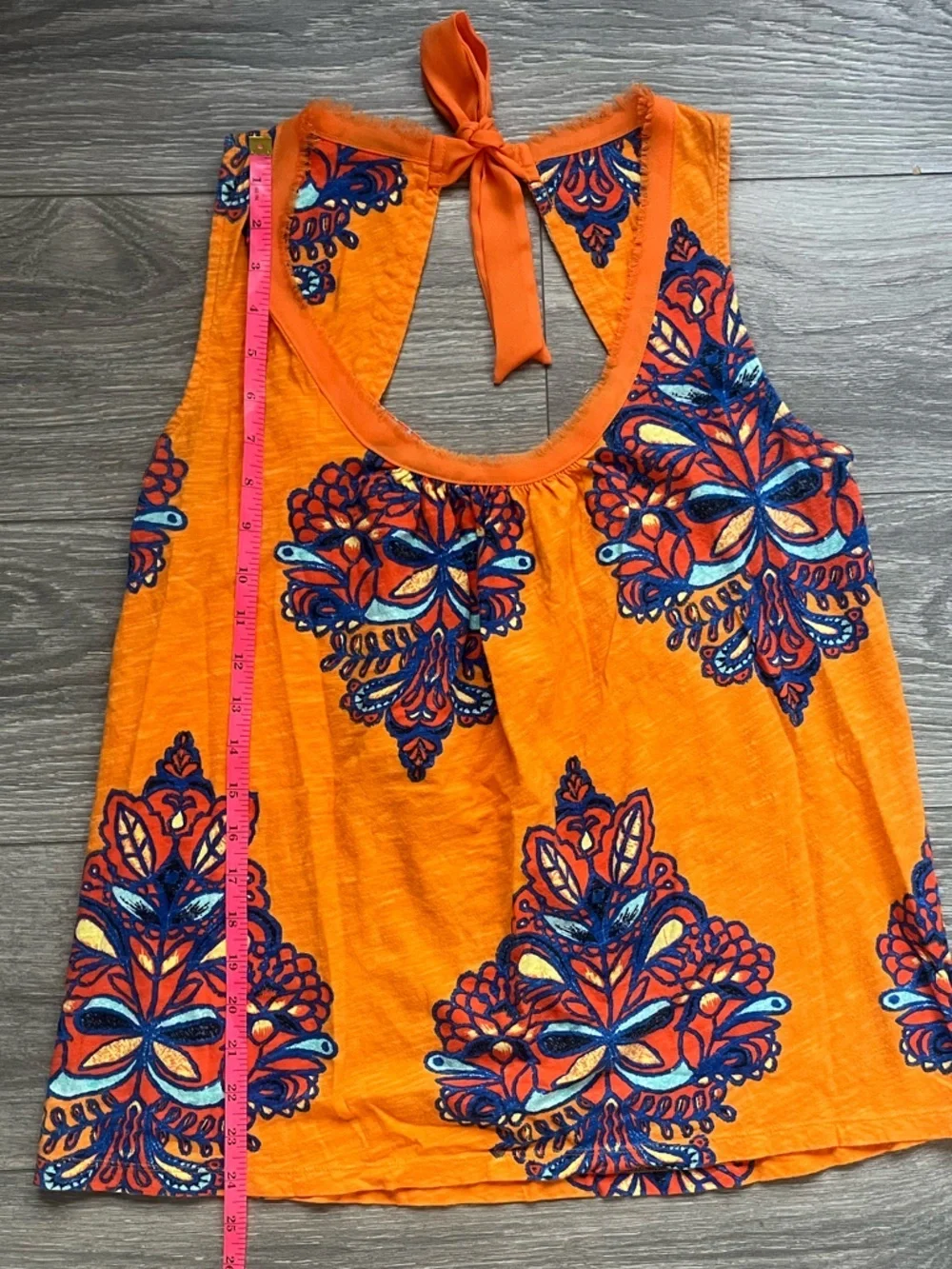 Akemi + Kin Anthropologie Orange Blue Round Neck Tie Trapeze Sleeveless Top M